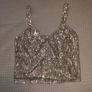 Zara white gold sequin tank top